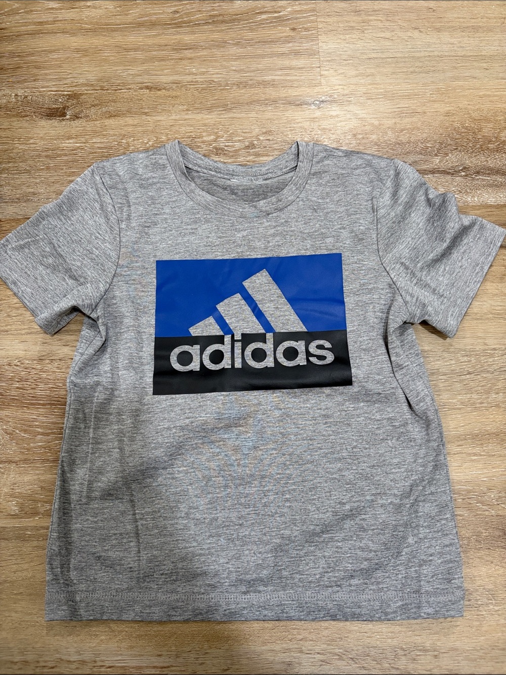 adidas Gray Tee with Blue and Black Logo Panel